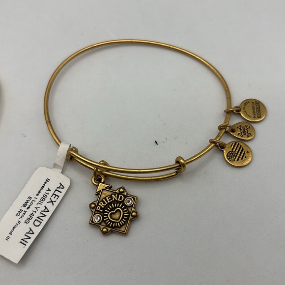 Alex and Ani gold charm bangle bracelet stretch Friend and Be Brave charms - Picture 3 of 15